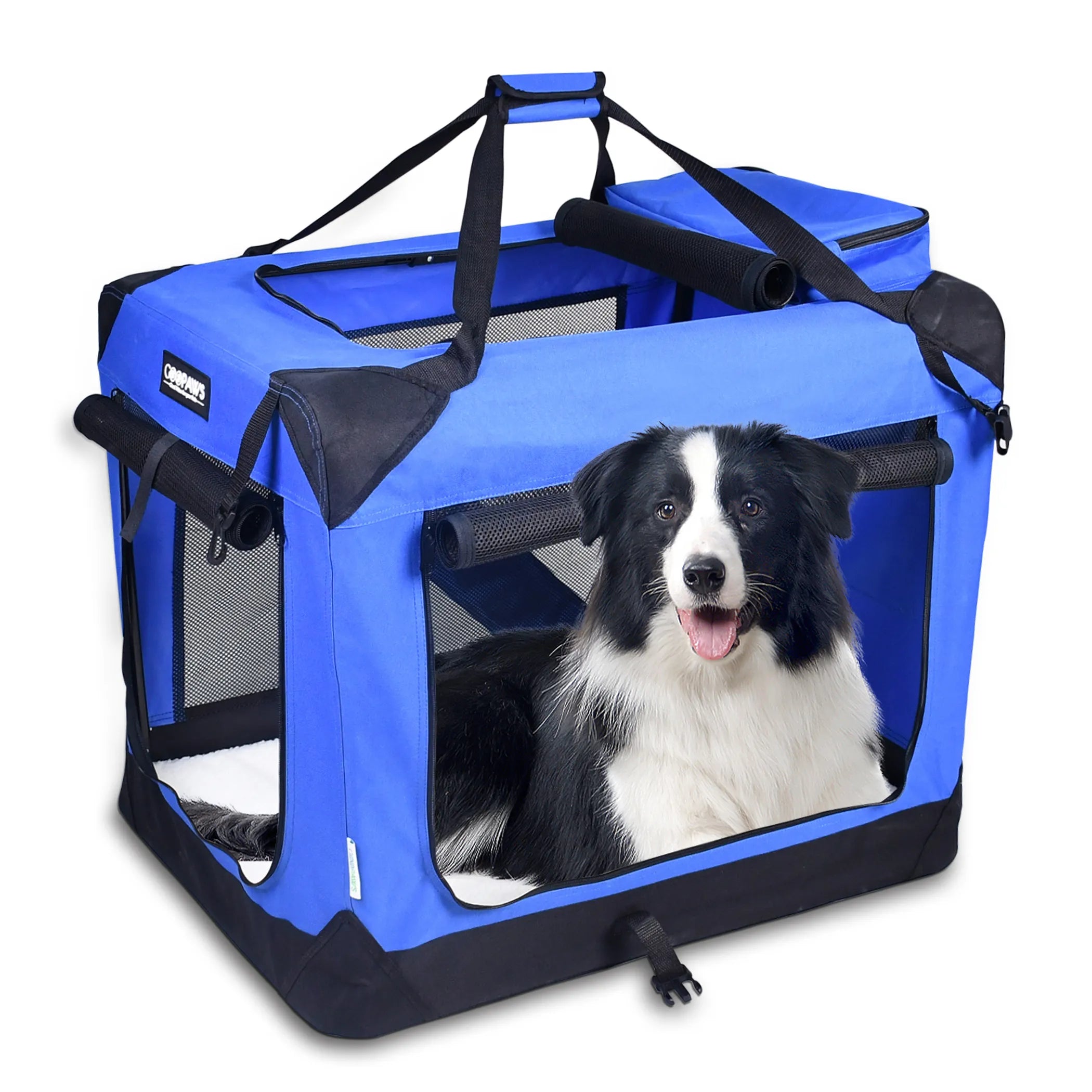 JESPET Soft Pet Crates Kennel, 3 Door Soft Sided Folding Travel Pet Carrier with Straps and Fleece Mat for Dogs, Cats, Rabbits, Indoor/Outdoor Use
