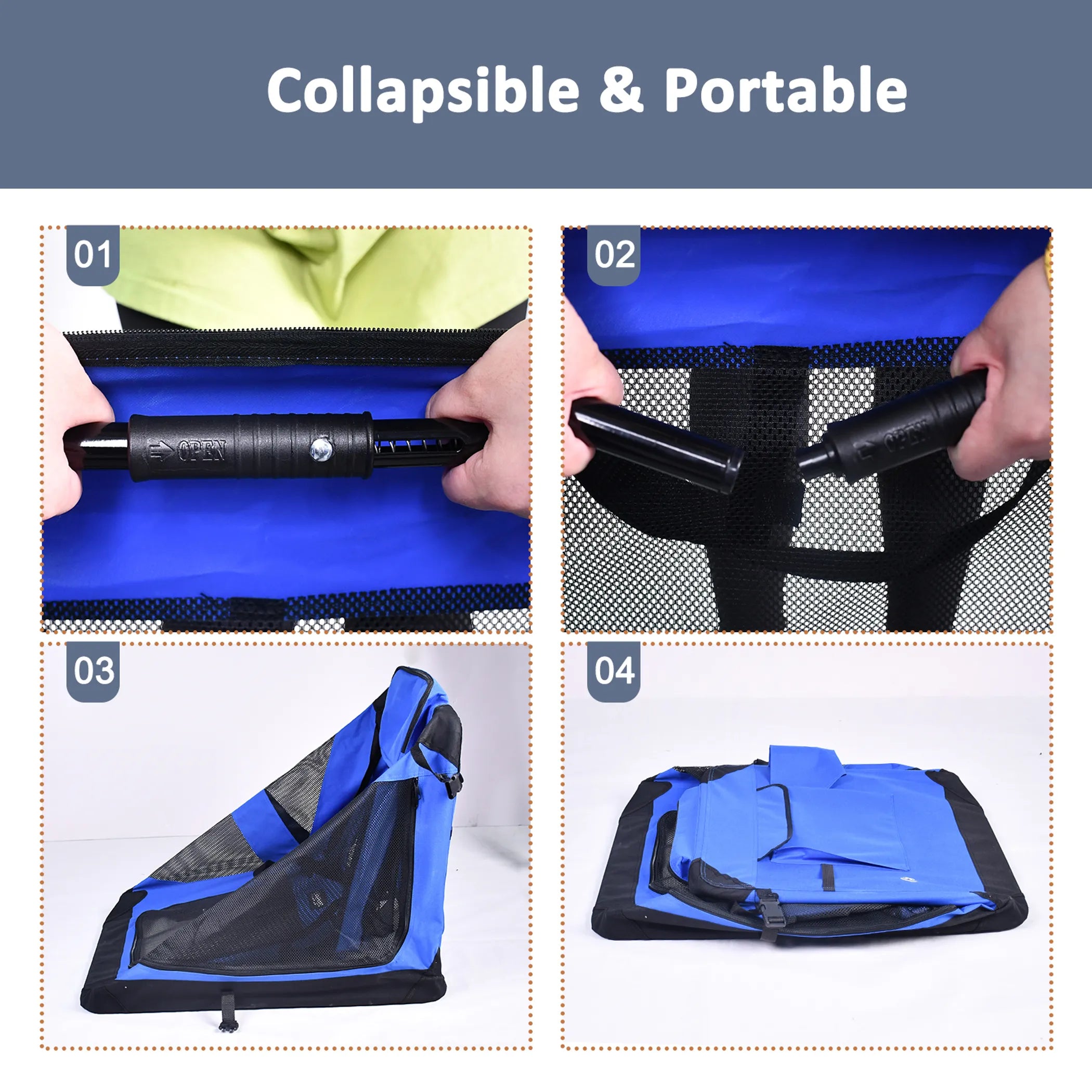 JESPET Soft Pet Crates Kennel, 3 Door Soft Sided Folding Travel Pet Carrier with Straps and Fleece Mat for Dogs, Cats, Rabbits, Indoor/Outdoor Use