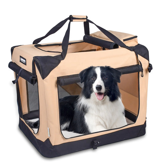 JESPET Soft Pet Crates Kennel, 3 Door Soft Sided Folding Travel Pet Carrier with Straps and Fleece Mat for Dogs, Cats, Rabbits, Indoor/Outdoor Use