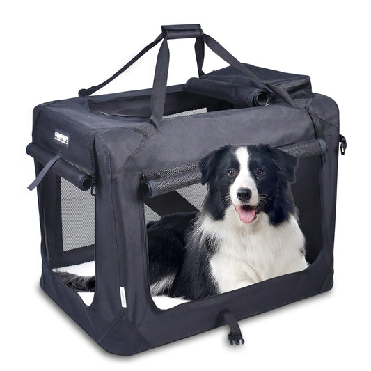 JESPET Soft Pet Crates Kennel, 3 Door Soft Sided Folding Travel Pet Carrier with Straps and Fleece Mat for Dogs, Cats, Rabbits, Indoor/Outdoor Use