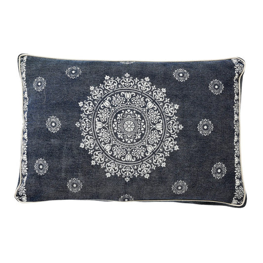 Stonewashed Blue Medallion Pillow Style Pet Bed With Removable Cover