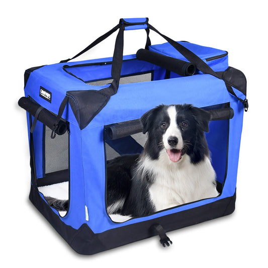 JESPET Soft Pet Crates Kennel, 3 Door Soft Sided Folding Travel Pet Carrier with Straps and Fleece Mat for Dogs, Cats, Rabbits, Indoor/Outdoor Use