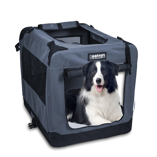 JESPET Soft Pet Crates Kennel, 3 Door Soft Sided Folding Travel Pet Carrier with Straps and Fleece Mat for Dogs, Cats, Rabbits, Indoor/Outdoor Use