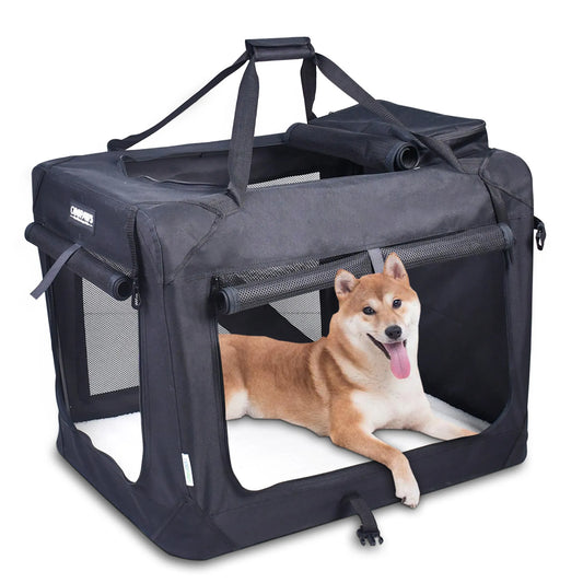 JESPET Soft Pet Crates Kennel, 3 Door Soft Sided Folding Travel Pet Carrier with Straps and Fleece Mat for Dogs, Cats, Rabbits, Indoor/Outdoor Use