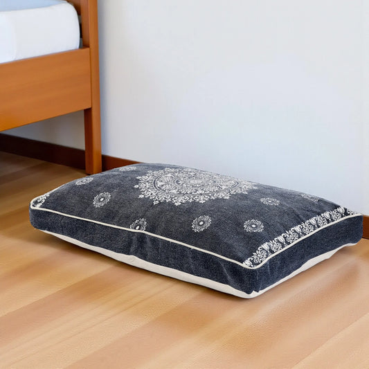 Stonewashed Blue Medallion Pillow Style Pet Bed With Removable Cover