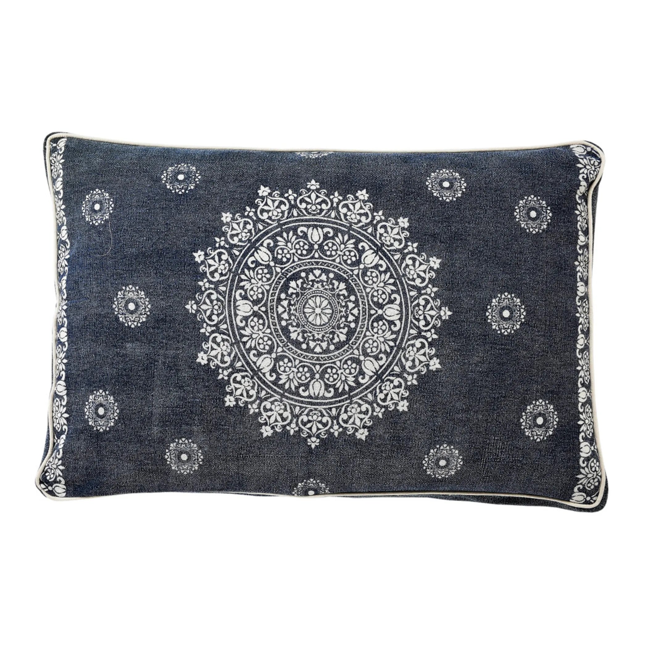Stonewashed Blue Medallion Pillow Style Pet Bed With Removable Cover